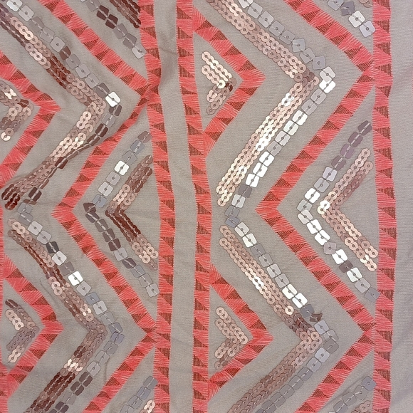 Express Pink/Orange/Cream Stretch Sequin Mini Skirt, lined, M - Picture 3 of 7